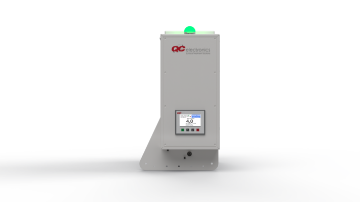 Narrow web corona treater by QC Electronics for flexographic printing and labeling on flexible films