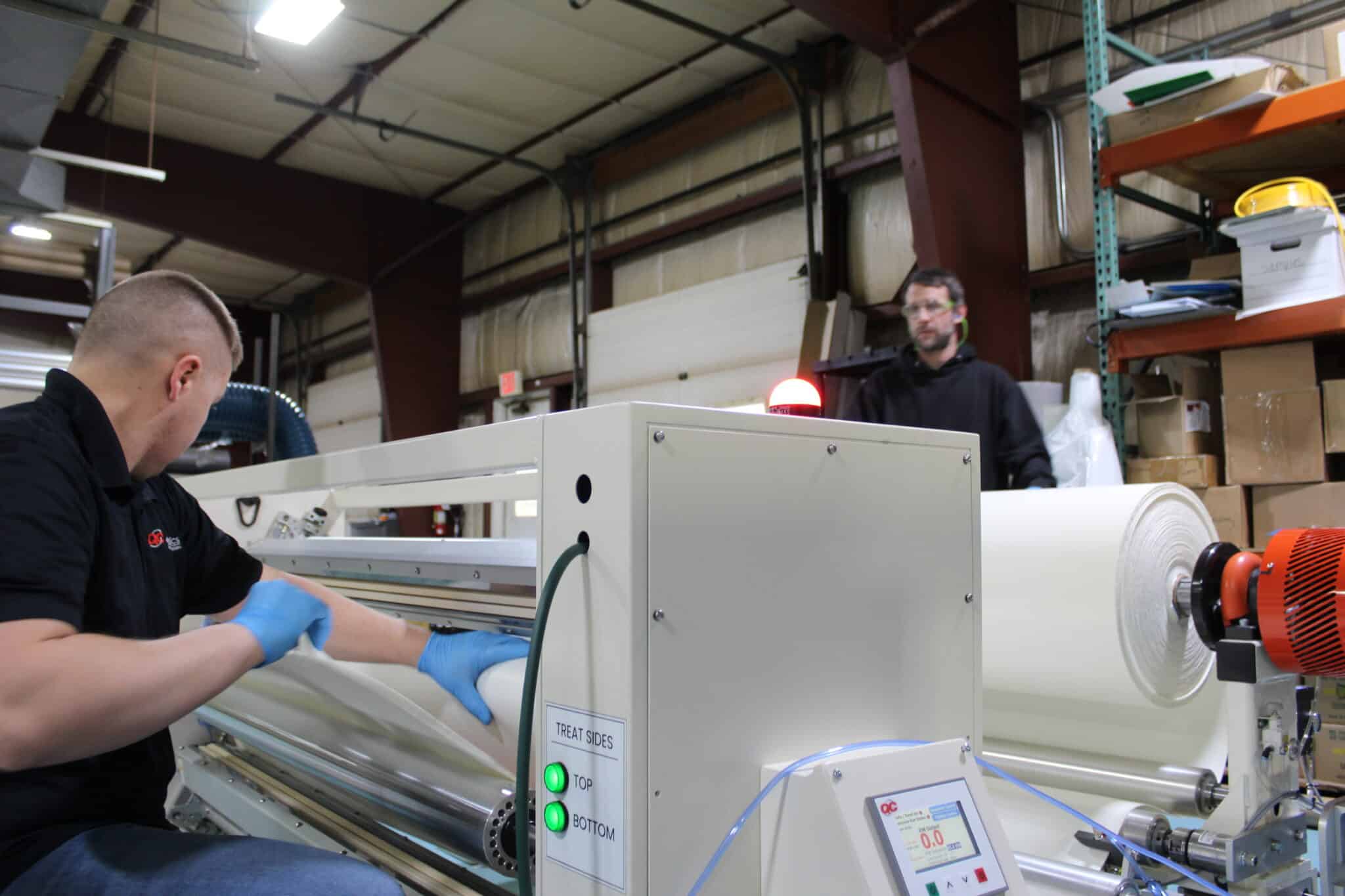 corona treating foam substrate in preparation for consulting of best practices on specialty materials