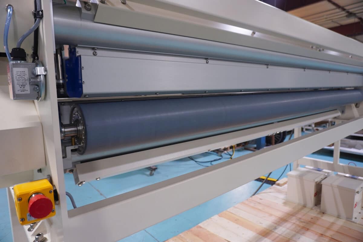QC Electronics C-Series corona treater for corrugated plastic, palletized for shipment at the Portage, Wisconsin shop floor.